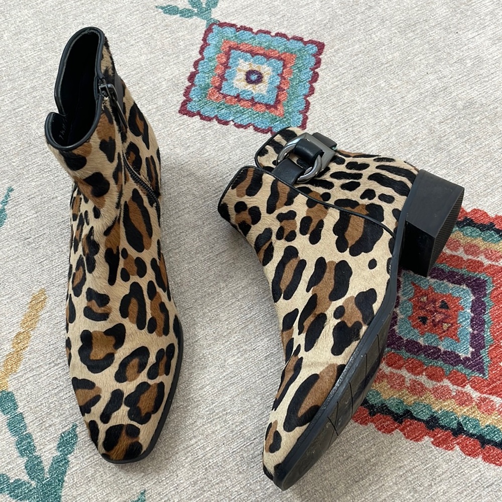 Aquatalia Leopard Print Ankle Boots - Black & Brown